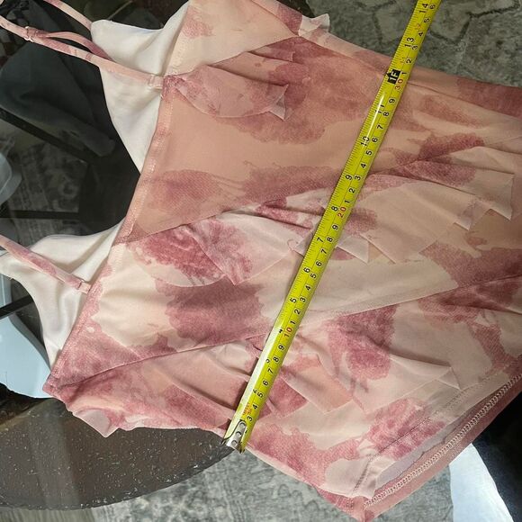 Thirty Thirty Asymmetrical Ruffle Mesh Cami Top Fairy Blouse Pink White Size S - Picture 6 of 7